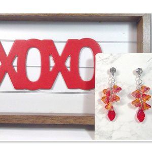 Stainless Steel Womens Dangle Glass Flower Earrings Valintine's Day Gifts